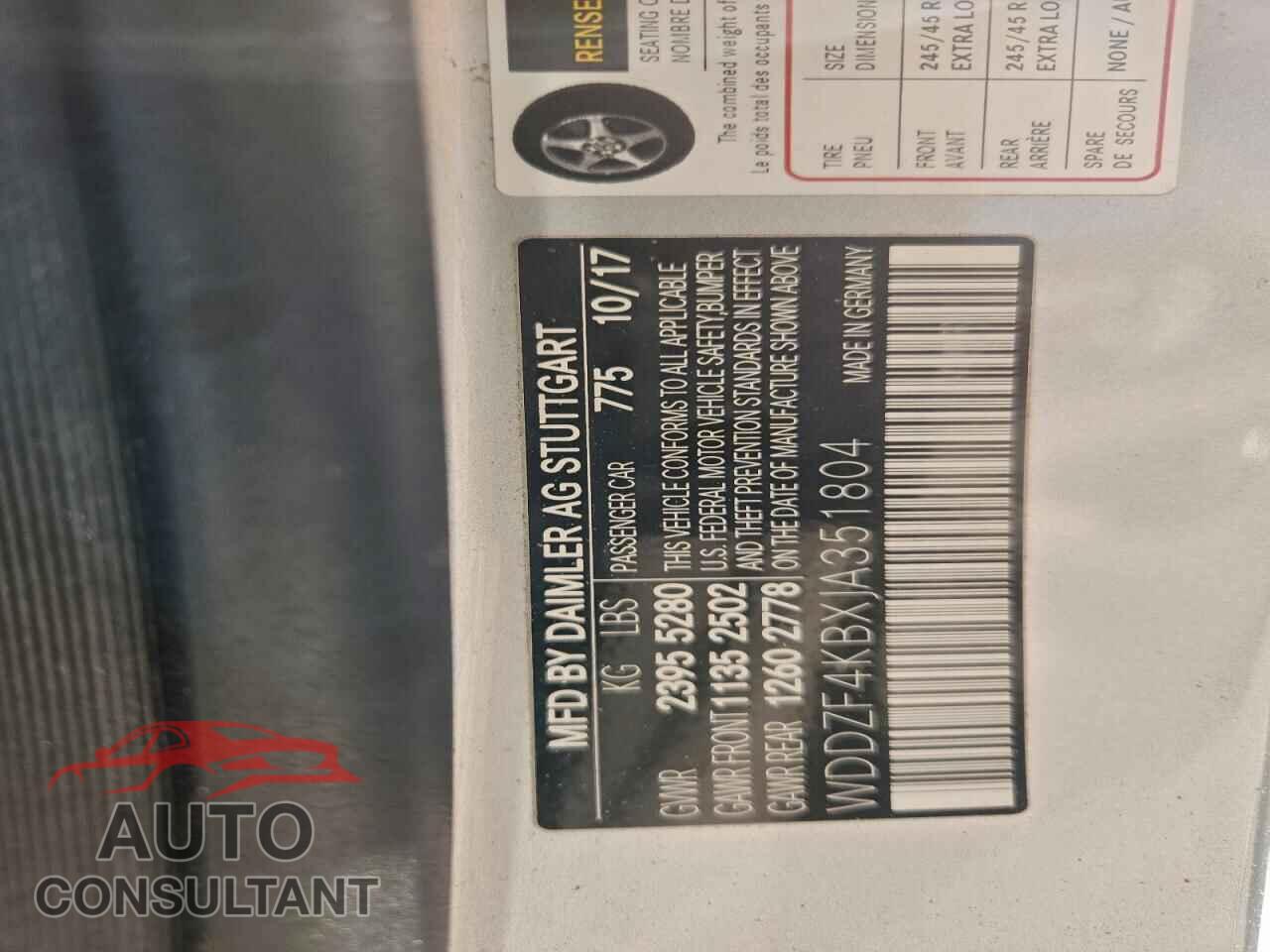 MERCEDES-BENZ E-CLASS 2018 - WDDZF4KBXJA351804