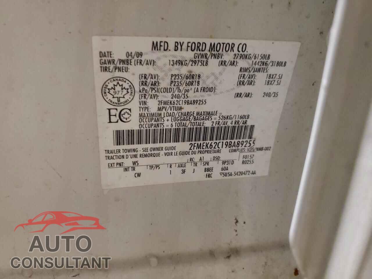 FORD FLEX 2009 - 2FMEK62C19BA89255