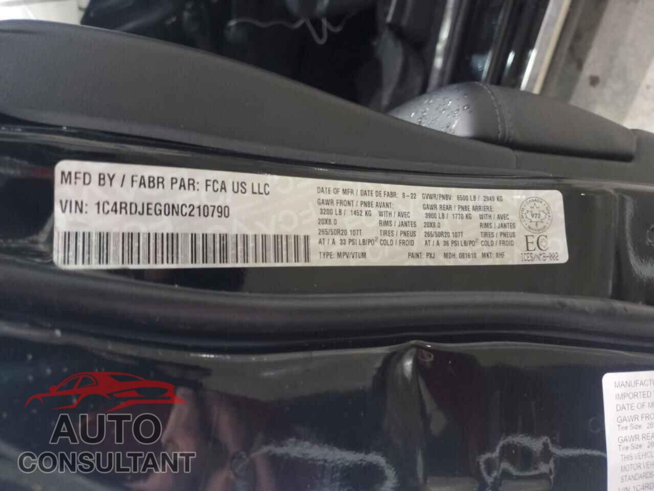 DODGE DURANGO 2022 - 1C4RDJEG0NC210790