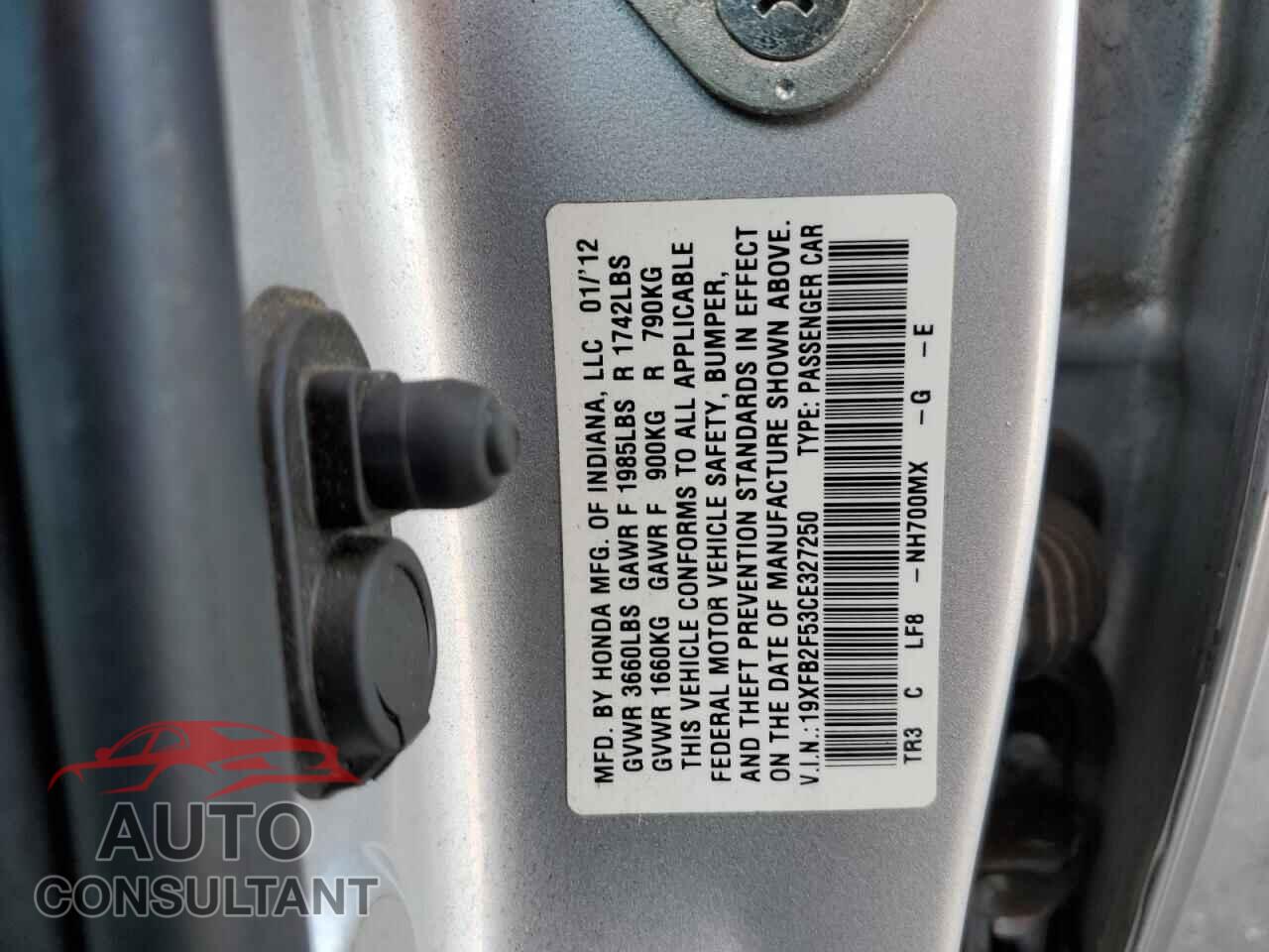 HONDA CIVIC 2012 - 19XFB2F53CE327250