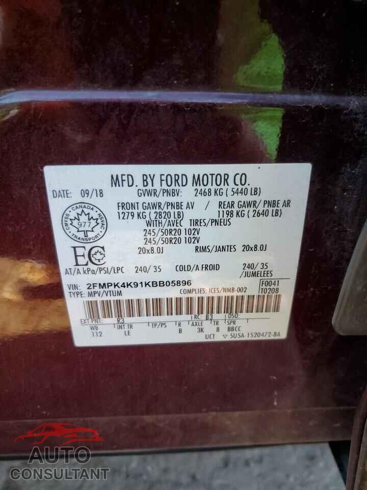 FORD EDGE 2019 - 2FMPK4K91KBB05896