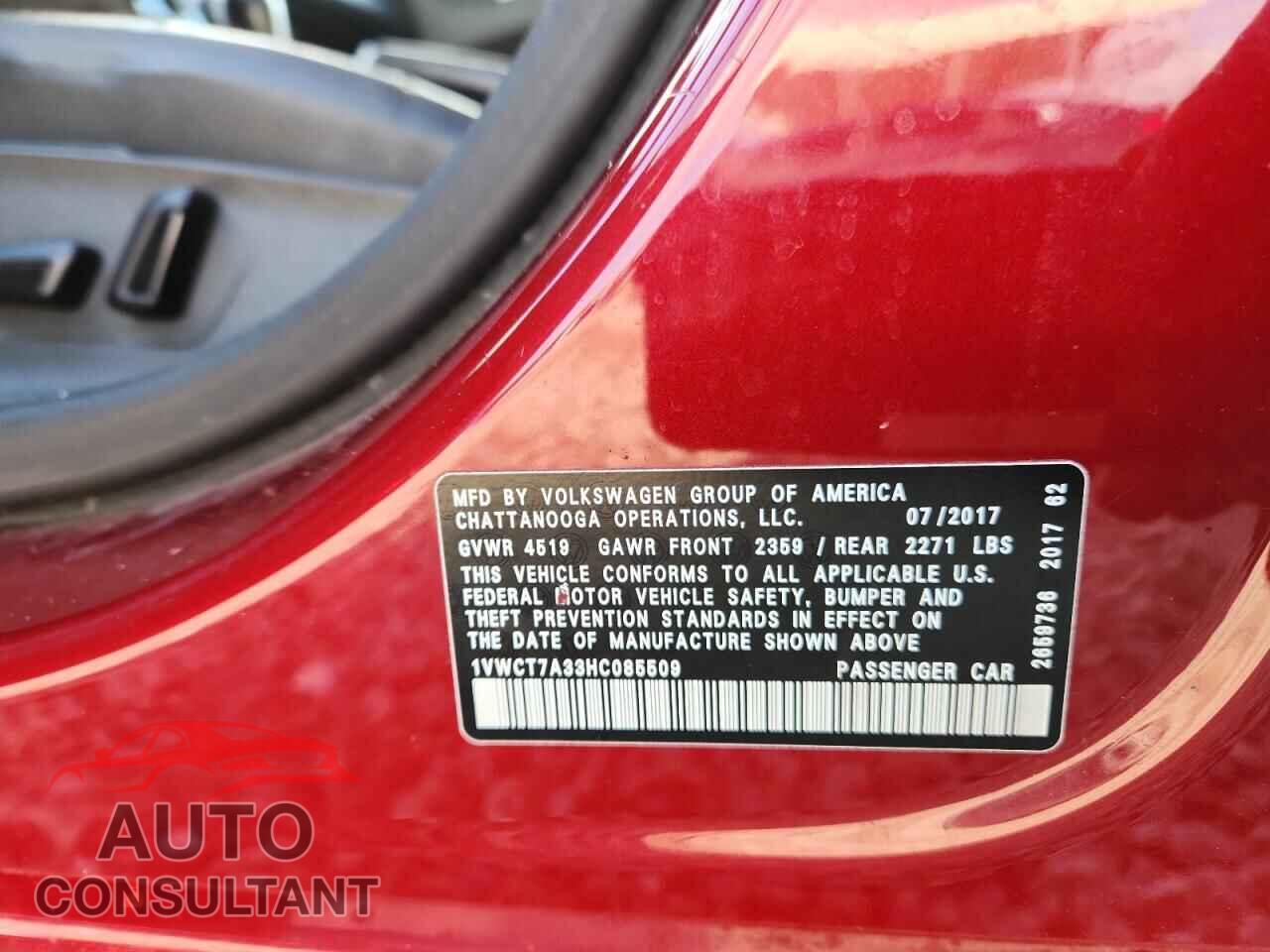 VOLKSWAGEN PASSAT 2017 - 1VWCT7A33HC085509