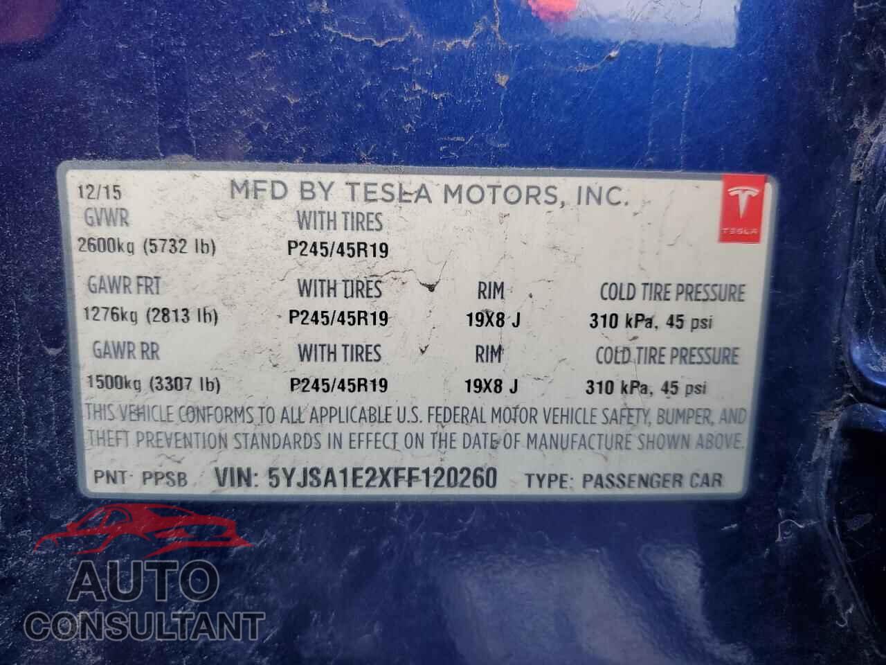 TESLA MODEL S 2015 - 5YJSA1E2XFF120260