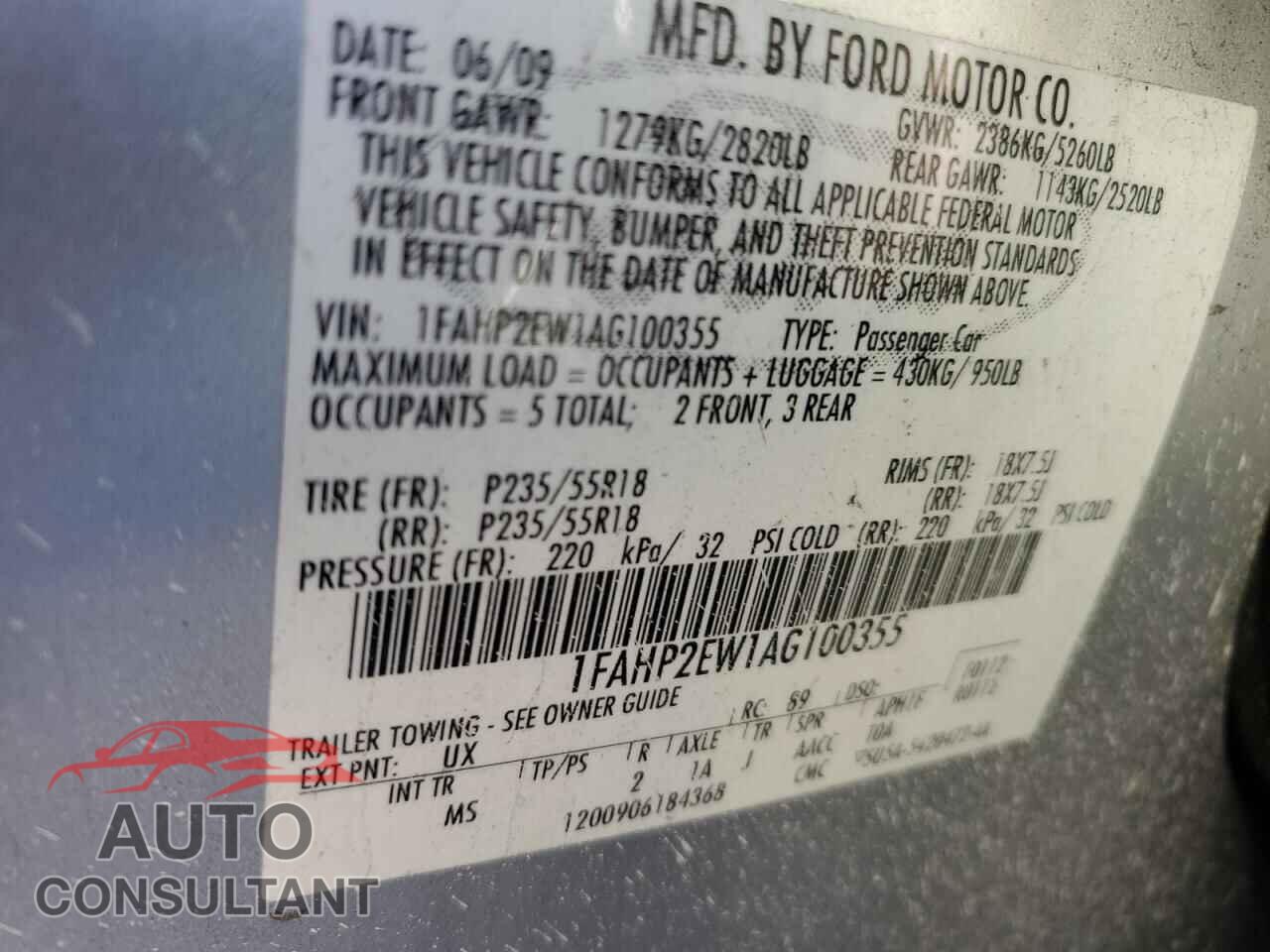 FORD TAURUS 2010 - 1FAHP2EW1AG100355