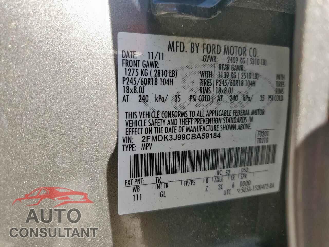 FORD EDGE 2012 - 2FMDK3J99CBA59184