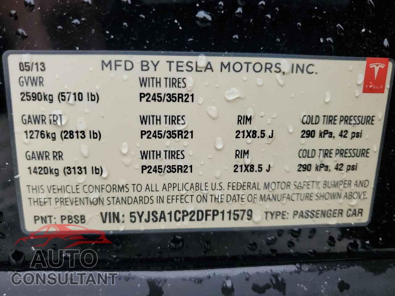 TESLA MODEL S 2013 - 5YJSA1CP2DFP11579