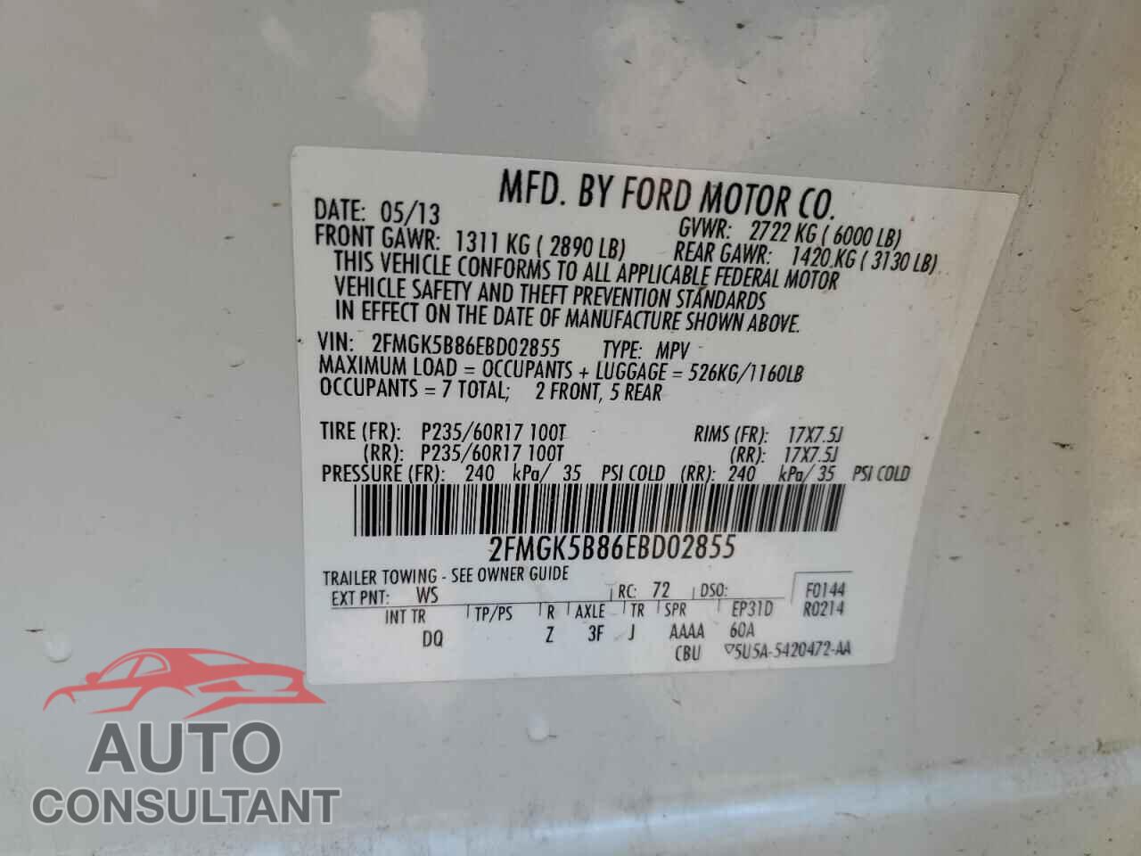 FORD FLEX 2014 - 2FMGK5B86EBD02855
