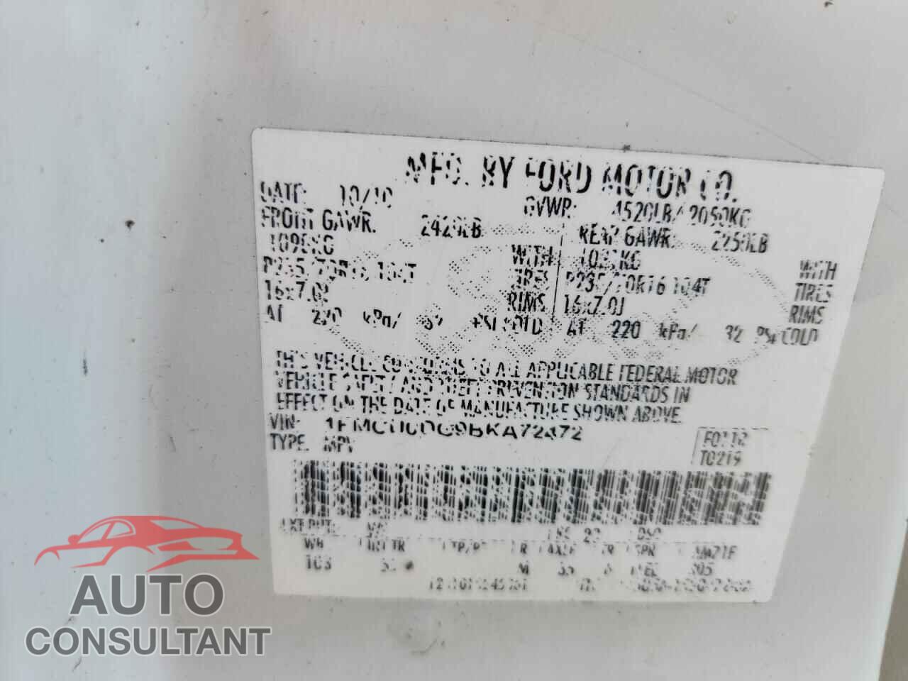 FORD ESCAPE 2011 - 1FMCU0DG9BKA72472
