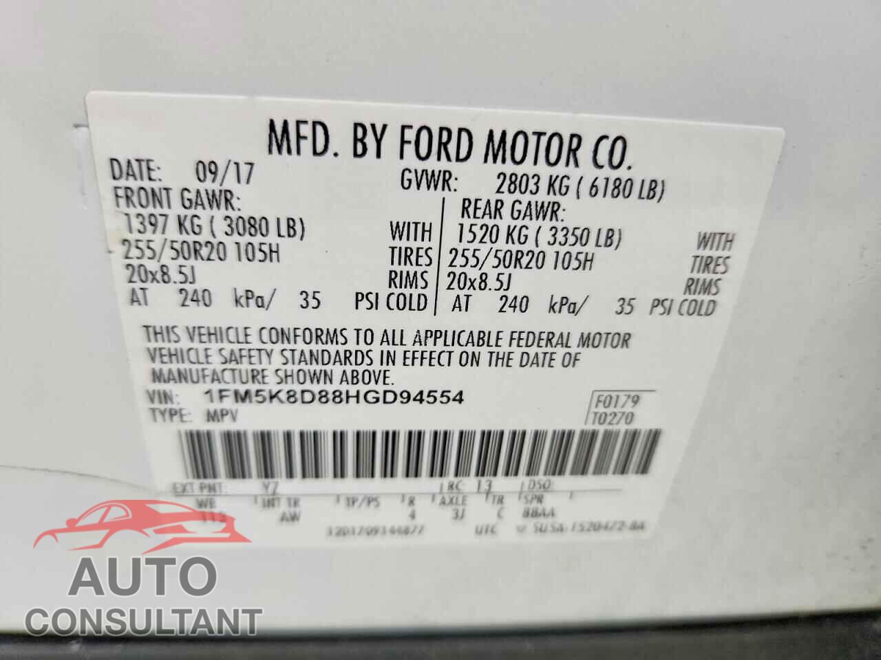 FORD EXPLORER 2017 - 1FM5K8D88HGD94554