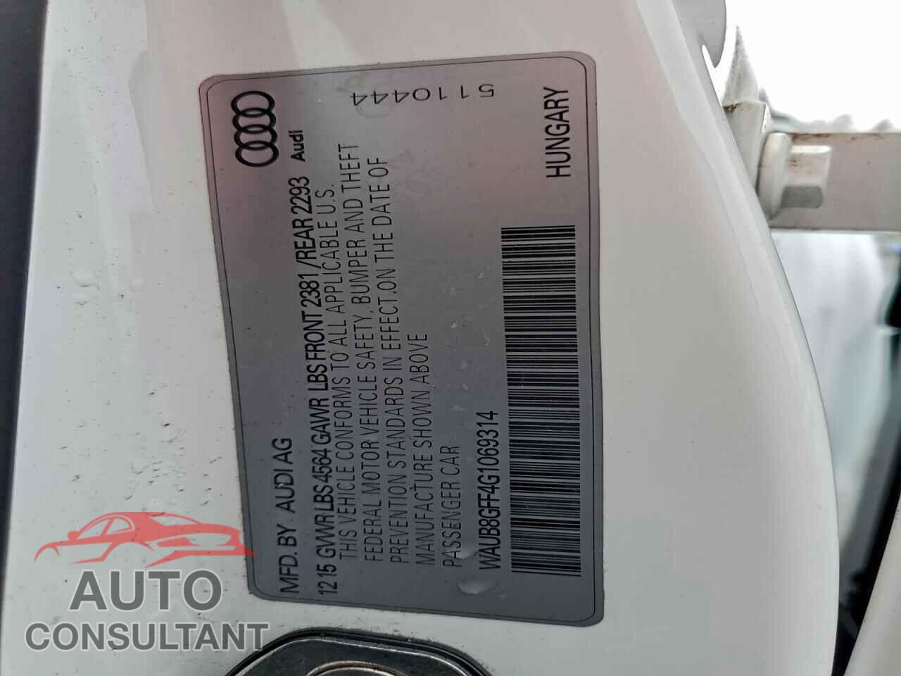 AUDI A3 2016 - WAUB8GFF4G1069314