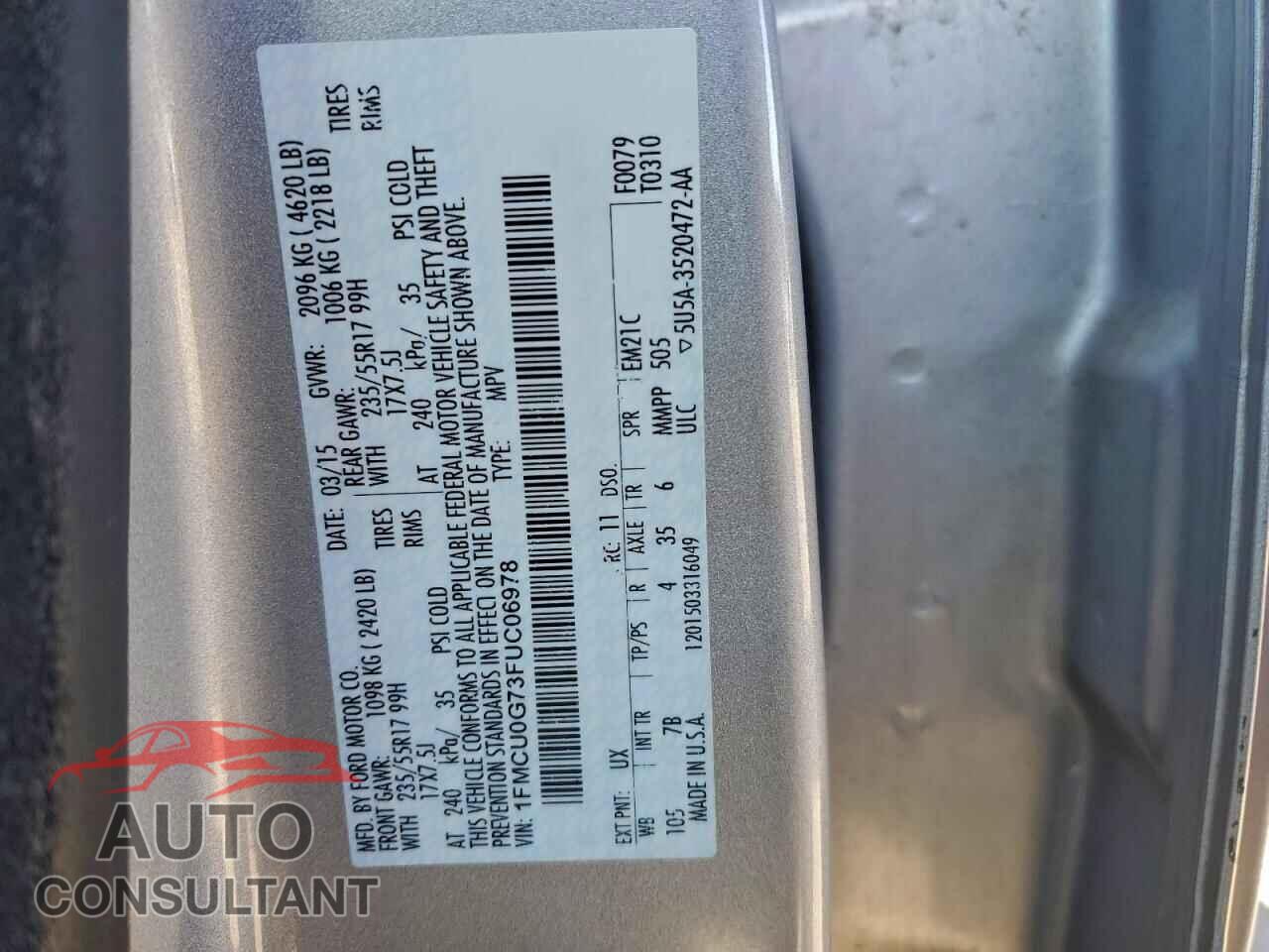 FORD ESCAPE 2015 - 1FMCU0G73FUC06978