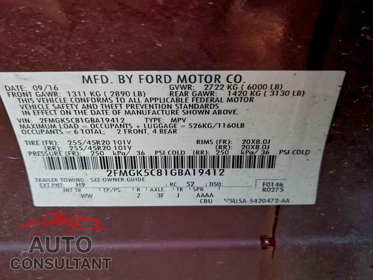 FORD FLEX 2016 - 2FMGK5C81GBA19412