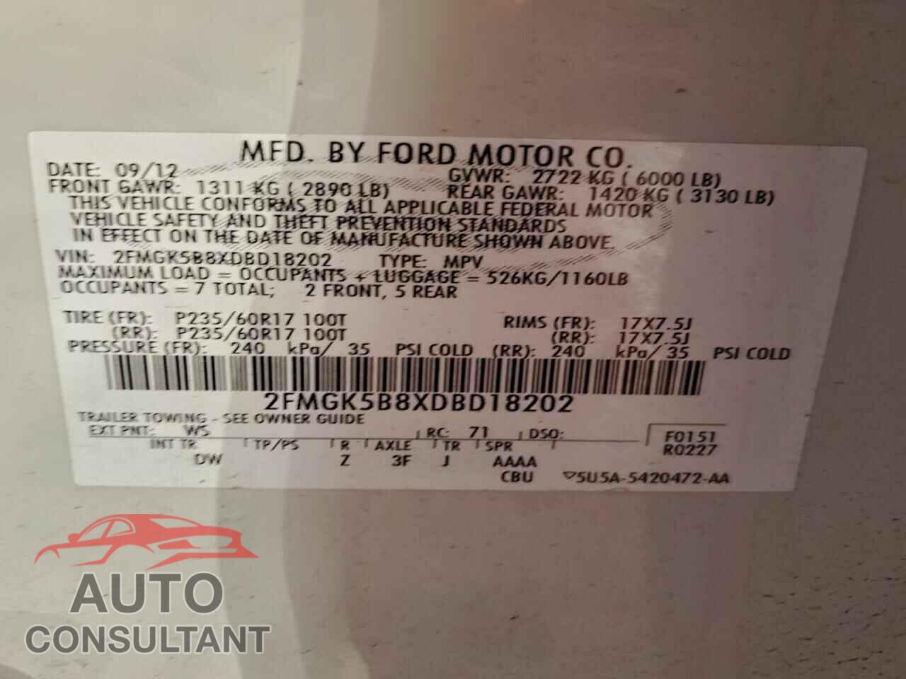 FORD FLEX 2013 - 2FMGK5B8XDBD18202