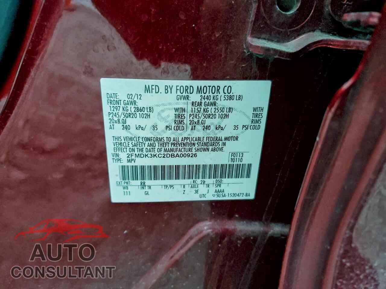 FORD EDGE 2013 - 2FMDK3KC2DBA00926