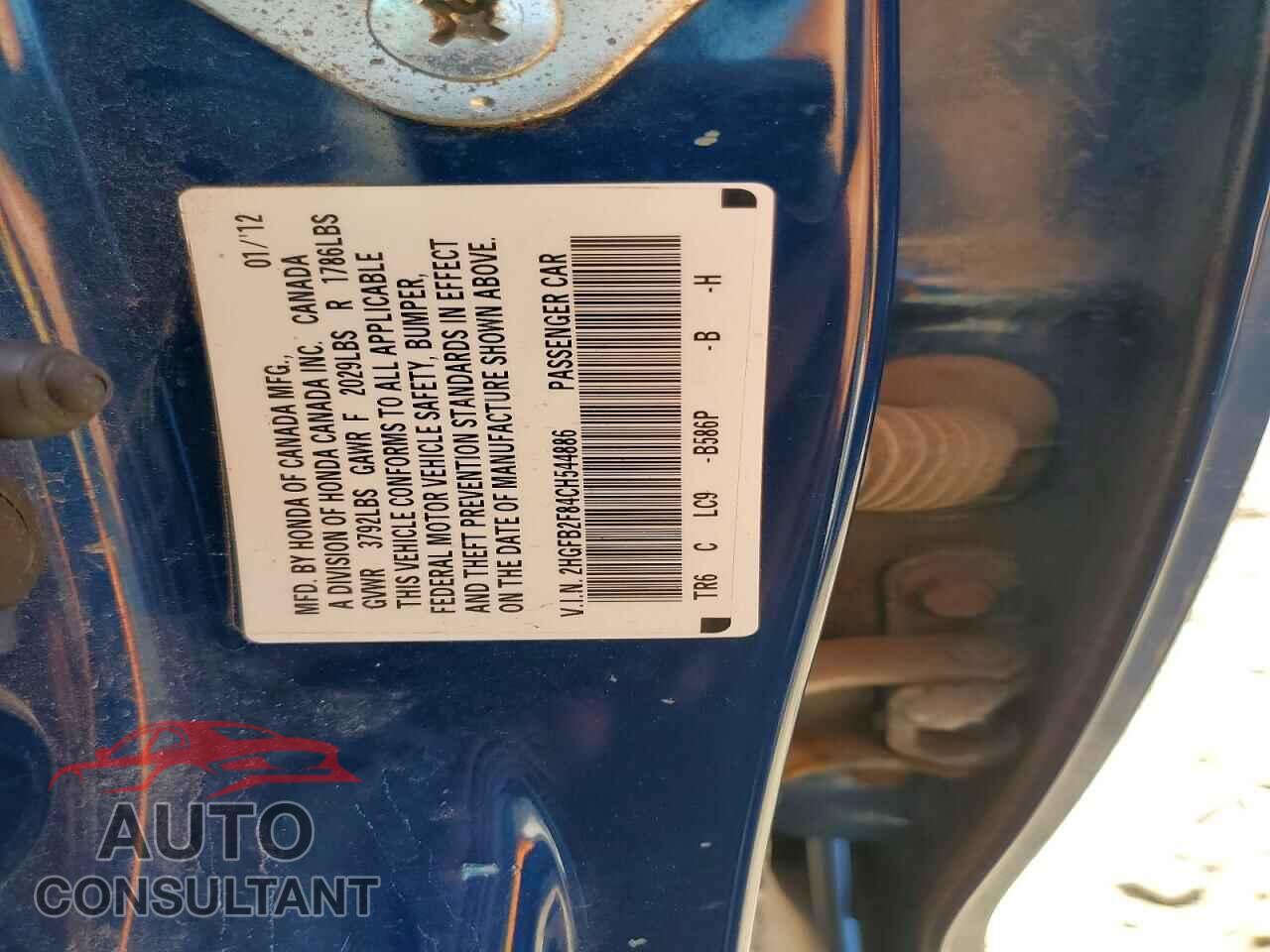 HONDA CIVIC 2012 - 2HGFB2F84CH544886