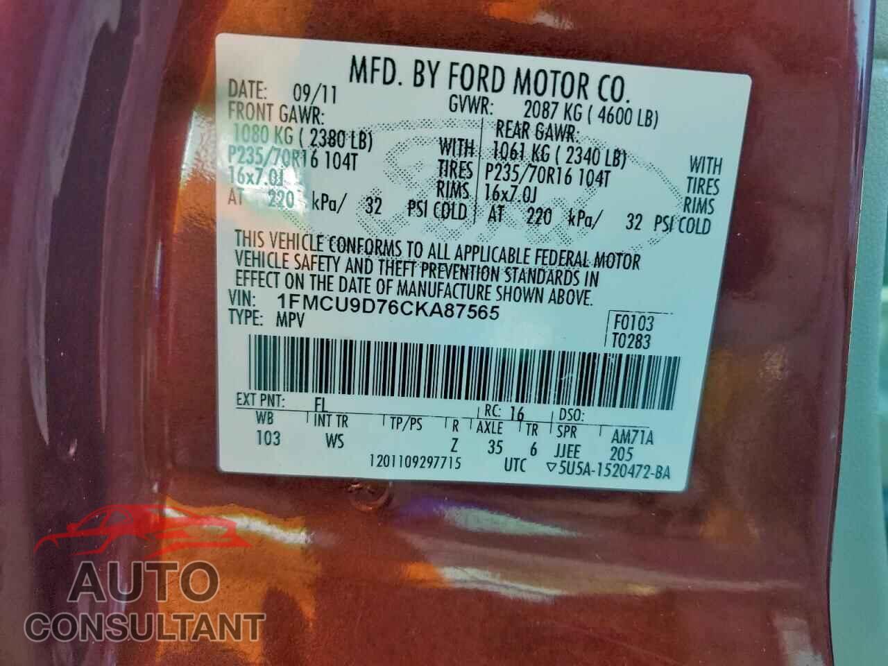 FORD ESCAPE 2012 - 1FMCU9D76CKA87565