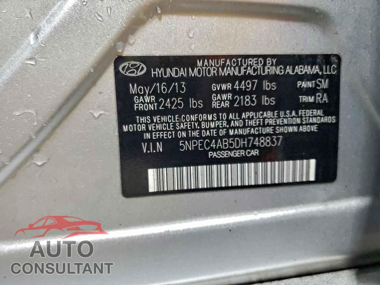 HYUNDAI SONATA 2013 - 5NPEC4AB5DH748837
