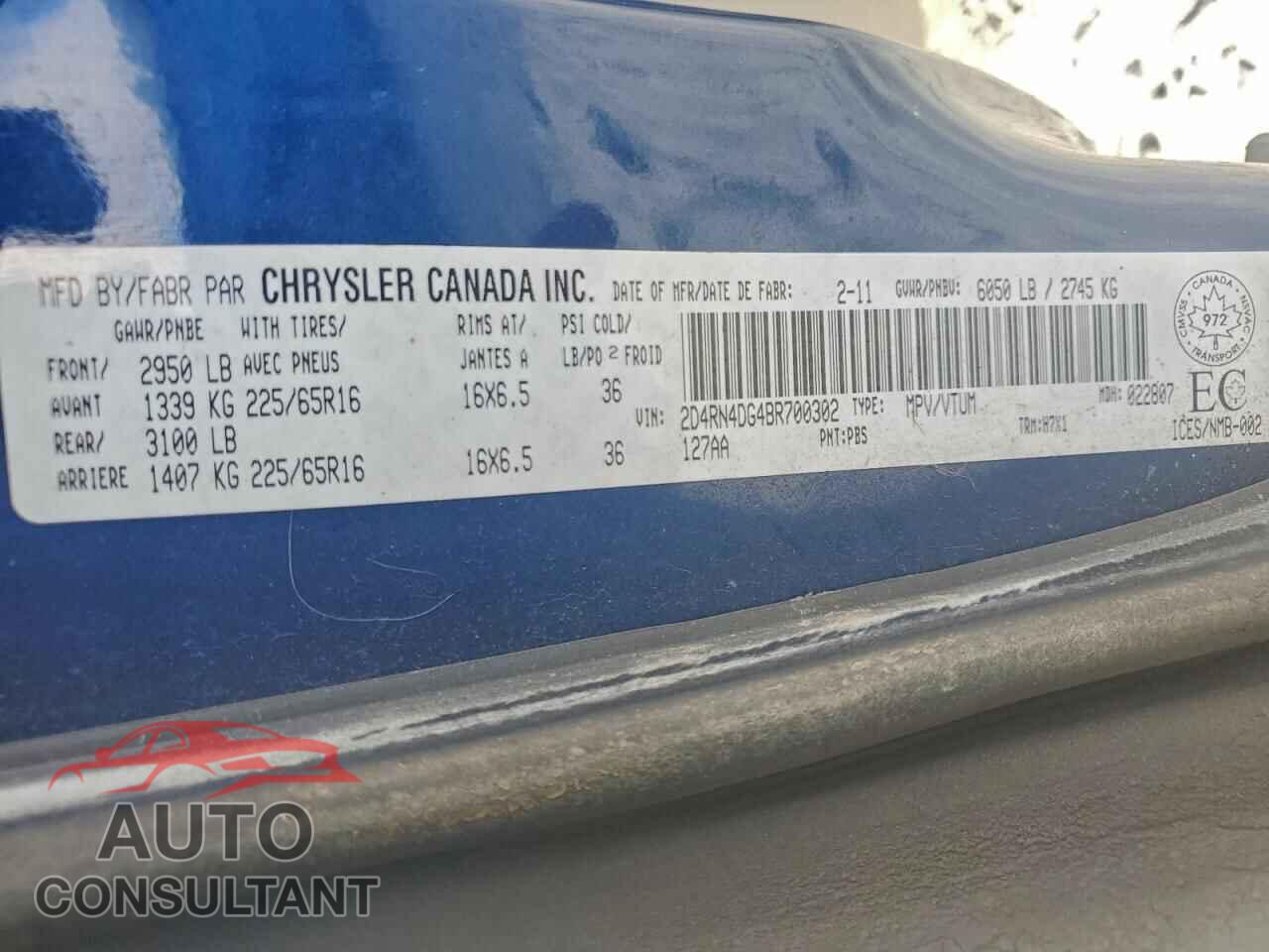 DODGE CARAVAN 2011 - 2D4RN4DG4BR700302