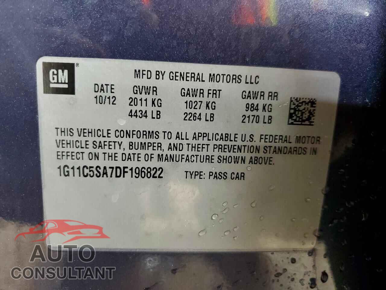 CHEVROLET MALIBU 2013 - 1G11C5SA7DF196822
