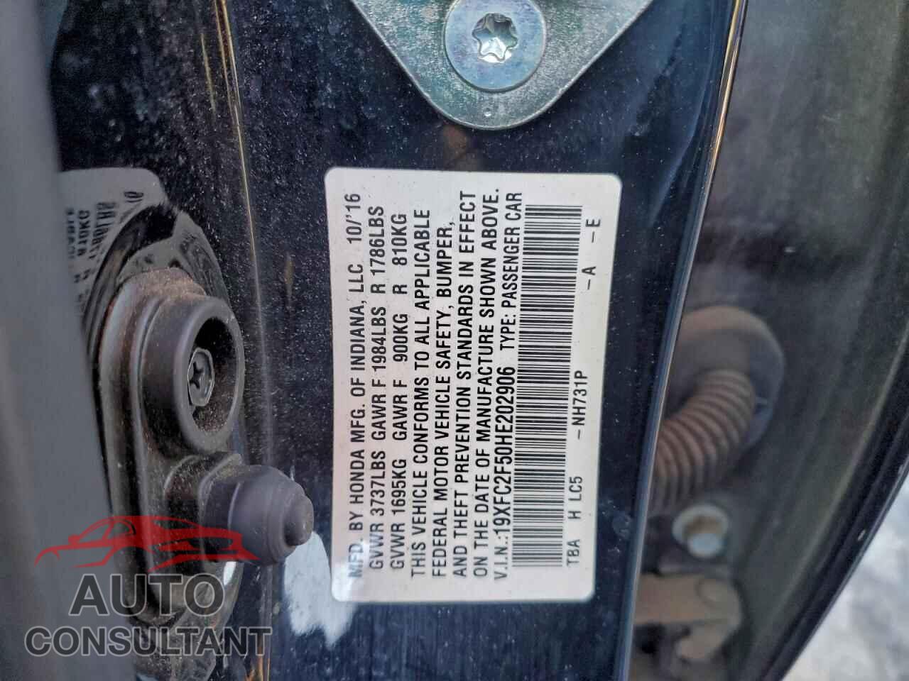 HONDA CIVIC 2017 - 19XFC2F50HE202906