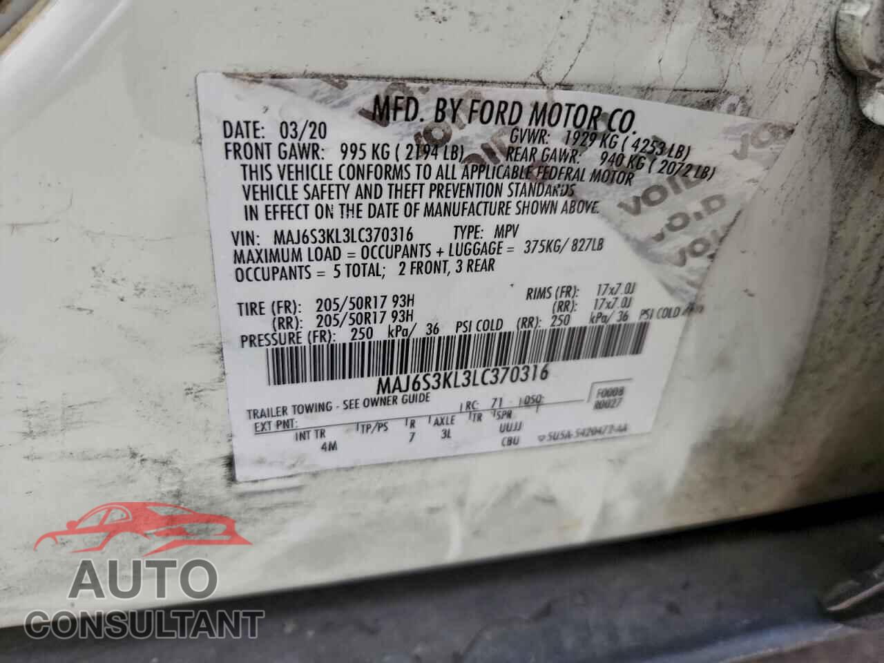 FORD ECOSPORT 2020 - MAJ6S3KL3LC370316
