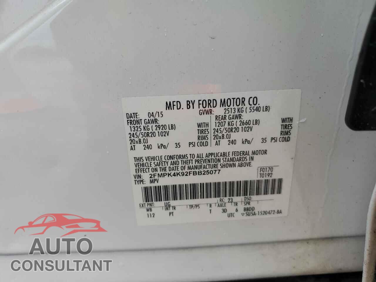 FORD EDGE 2015 - 2FMPK4K92FBB25077