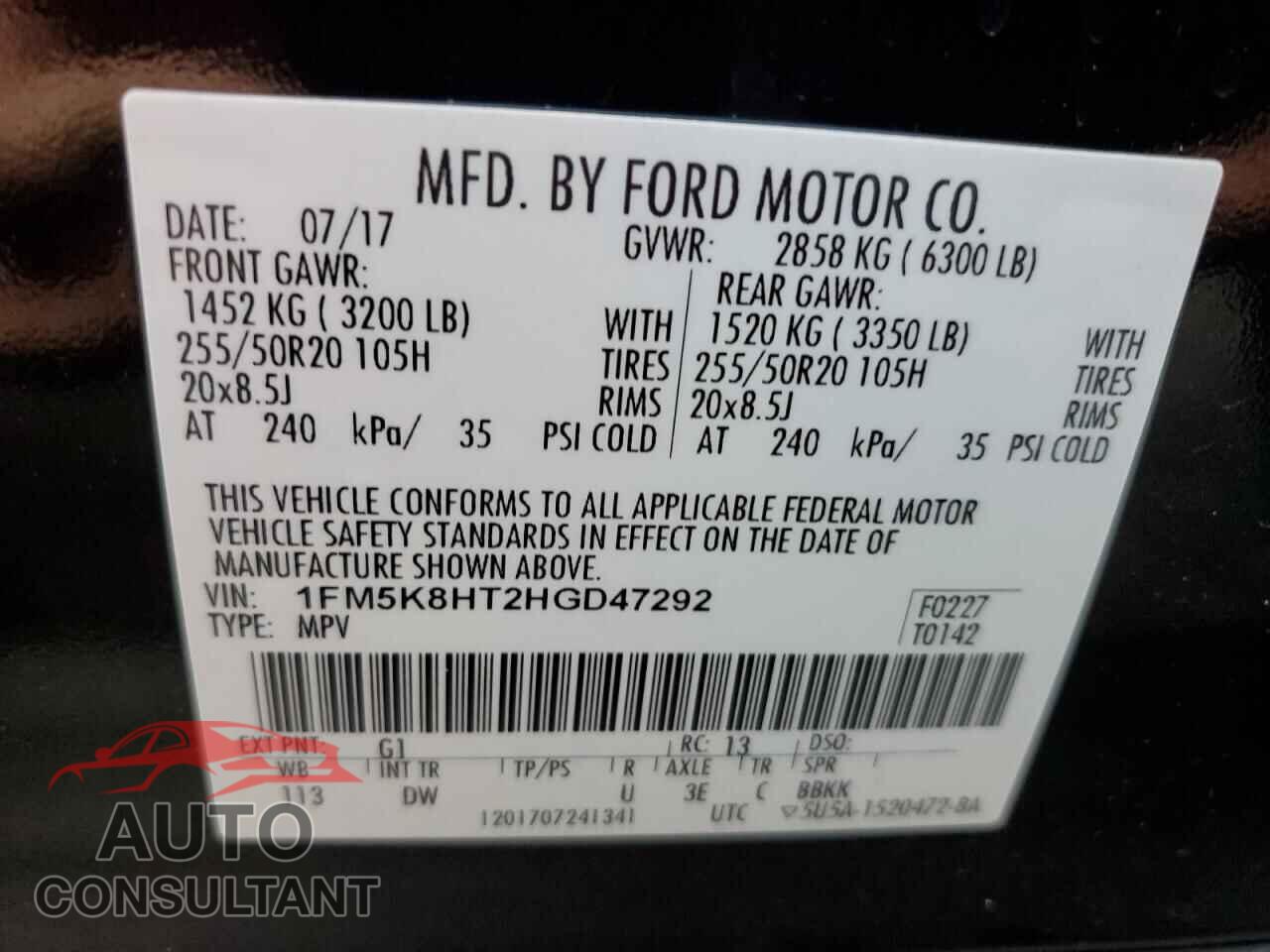 FORD EXPLORER 2017 - 1FM5K8HT2HGD47292