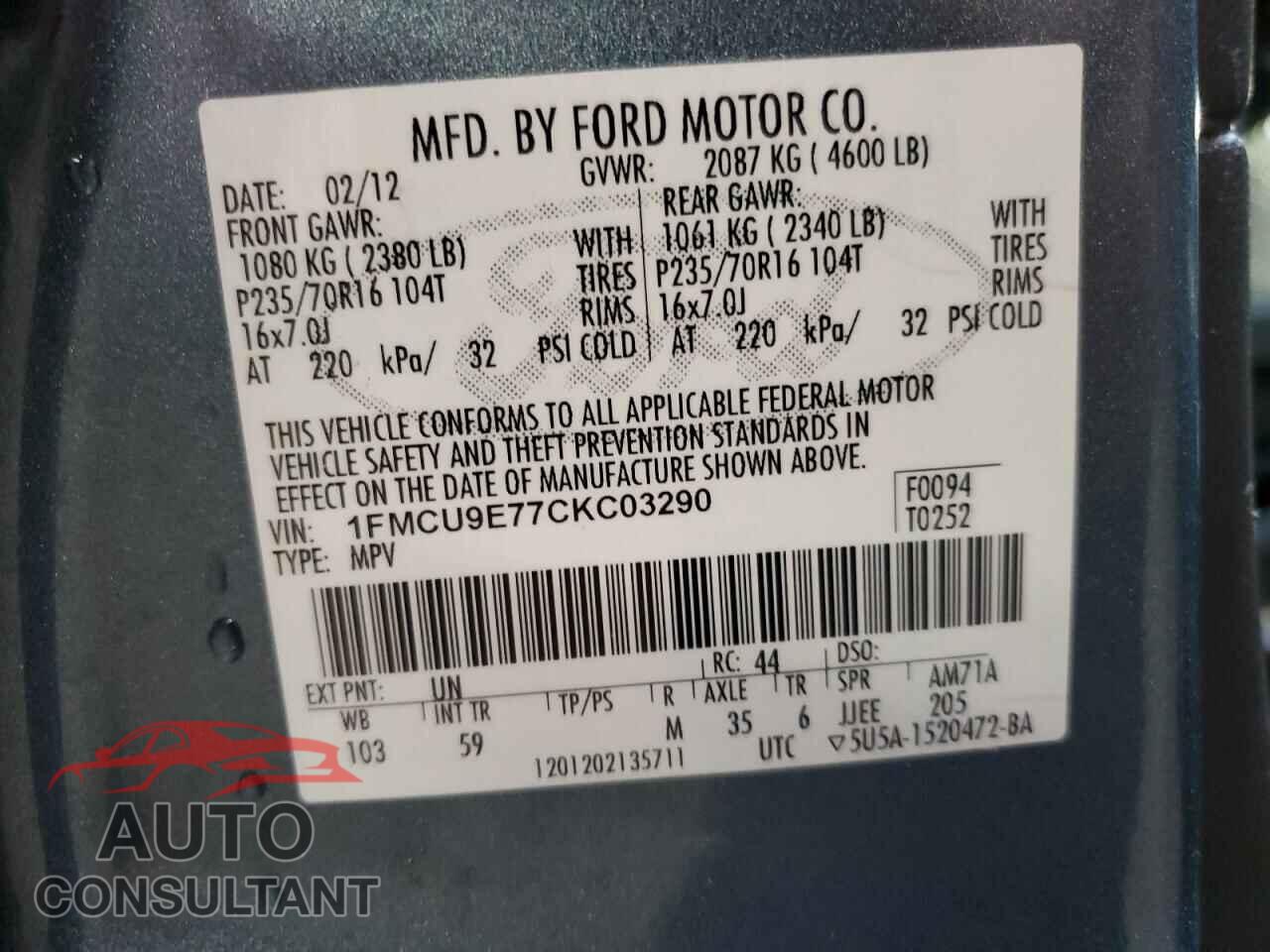 FORD ESCAPE 2012 - 1FMCU9E77CKC03290
