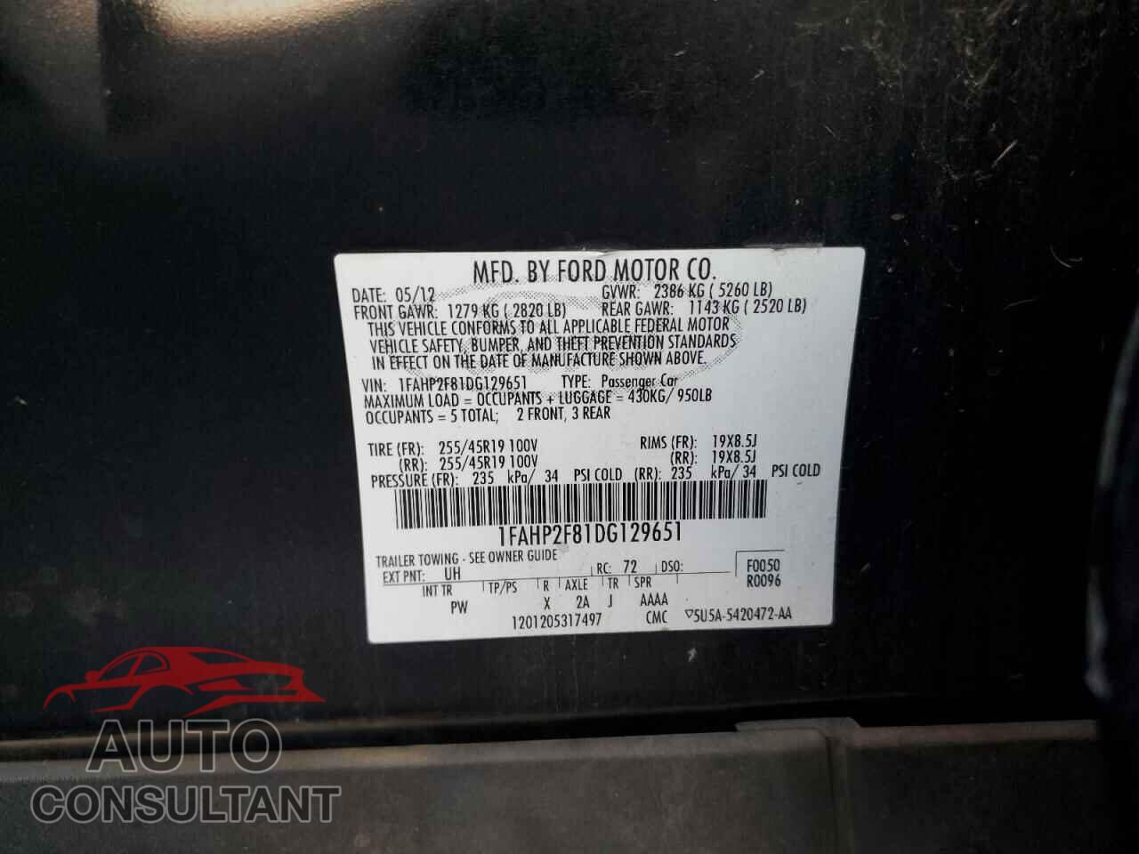 FORD TAURUS 2013 - 1FAHP2F81DG129651