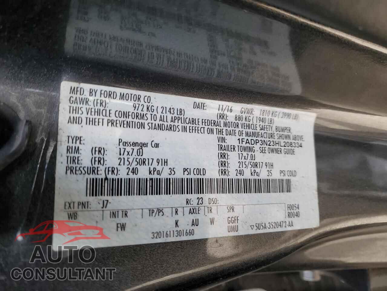 FORD FOCUS 2017 - 1FADP3N23HL208334