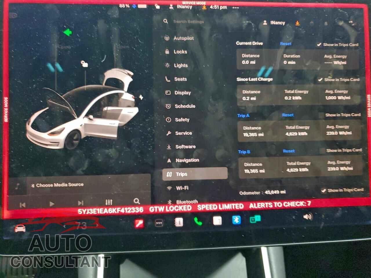 TESLA MODEL 3 2019 - 5YJ3E1EA6KF412336