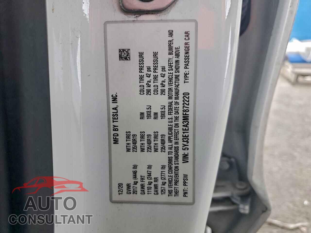 TESLA MODEL 3 2021 - 5YJ3E1EA3MF872220