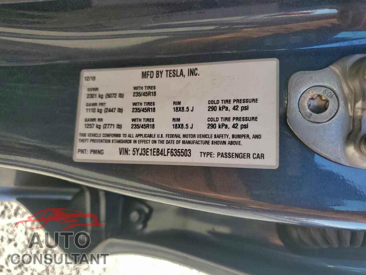 TESLA MODEL 3 2020 - 5YJ3E1EB4LF635503
