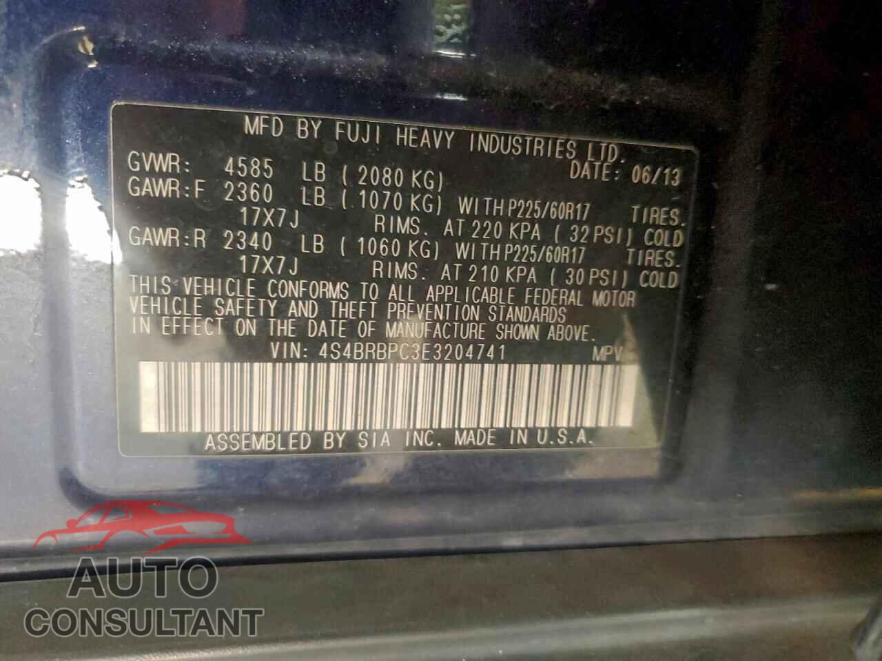 SUBARU OUTBACK 2014 - 4S4BRBPC3E3204741