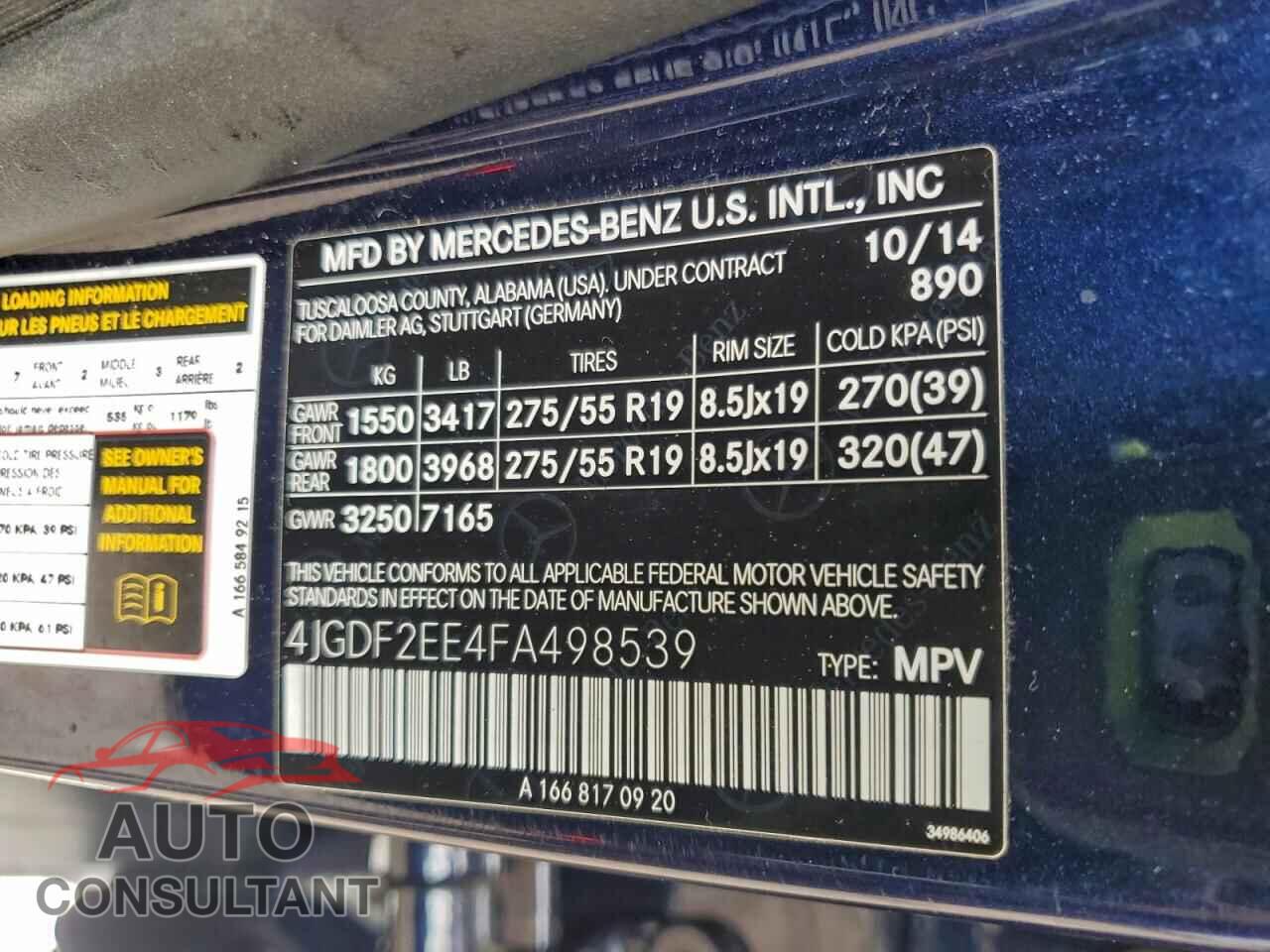 MERCEDES-BENZ GL-CLASS 2015 - 4JGDF2EE4FA498539