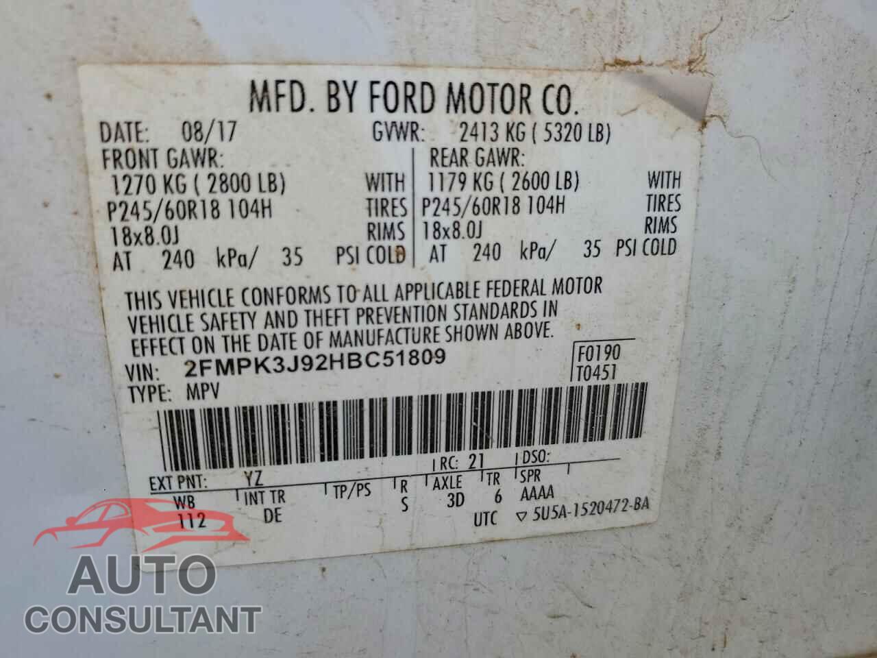 FORD EDGE 2017 - 2FMPK3J92HBC51809
