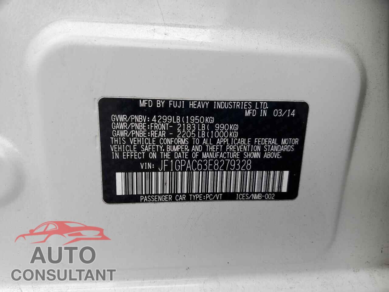 SUBARU IMPREZA 2014 - JF1GPAC63E8279328