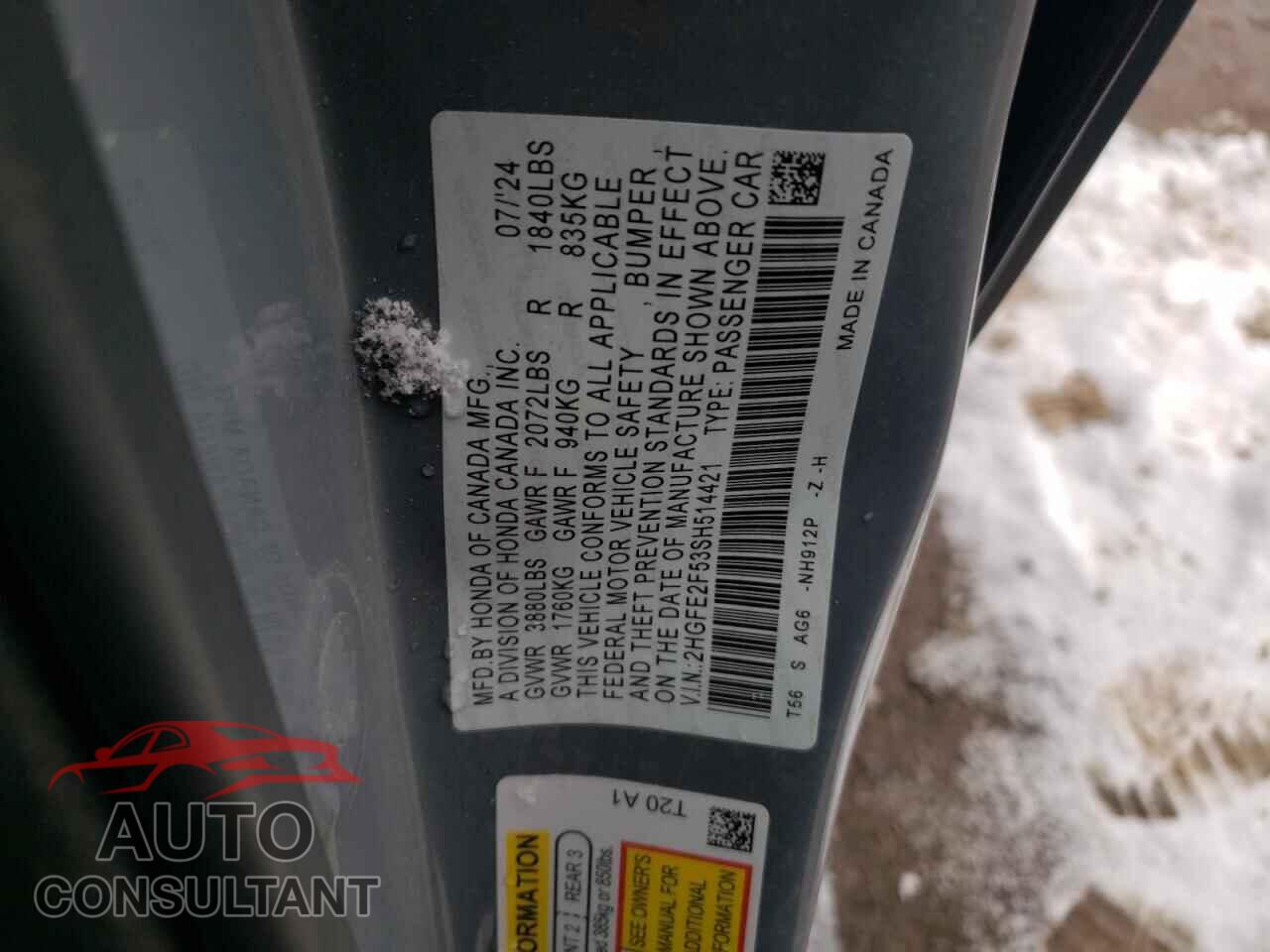 HONDA CIVIC 2025 - 2HGFE2F53SH514421