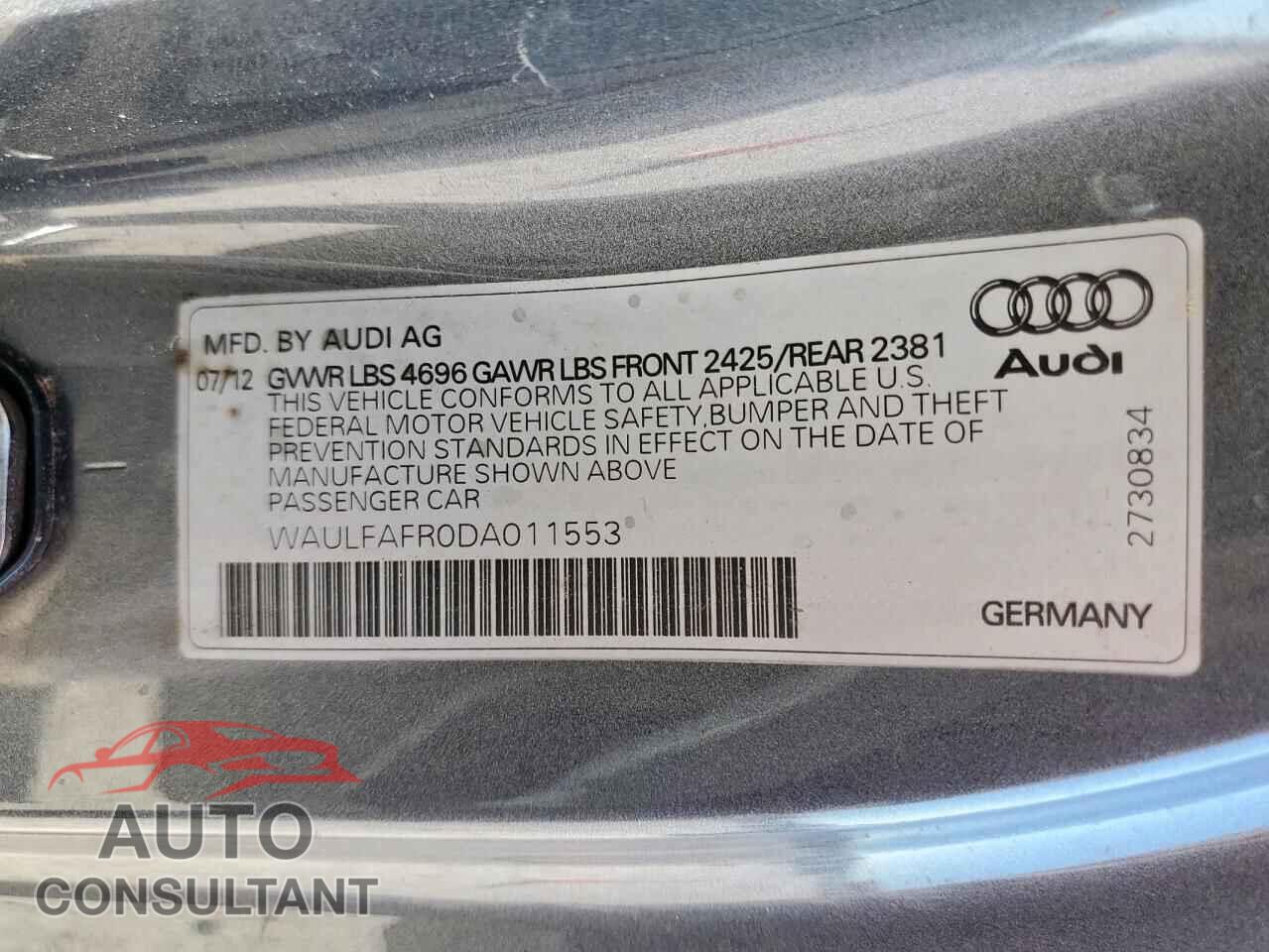 AUDI A5 2013 - WAULFAFR0DA011553