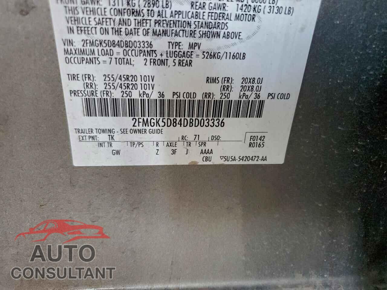 FORD FLEX 2013 - 2FMGK5D84DBD03336
