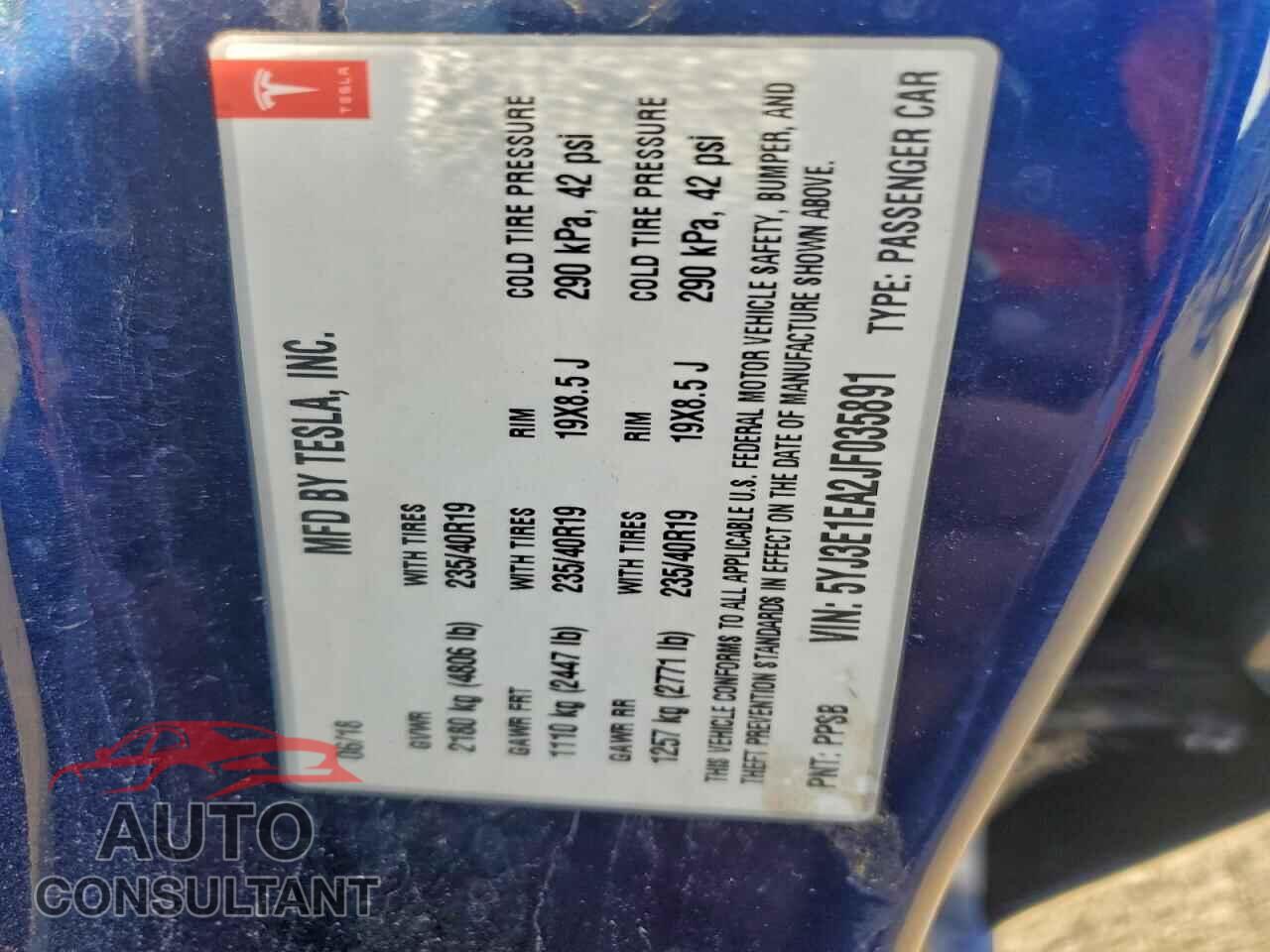 TESLA MODEL 3 2018 - 5YJ3E1EA2JF035891