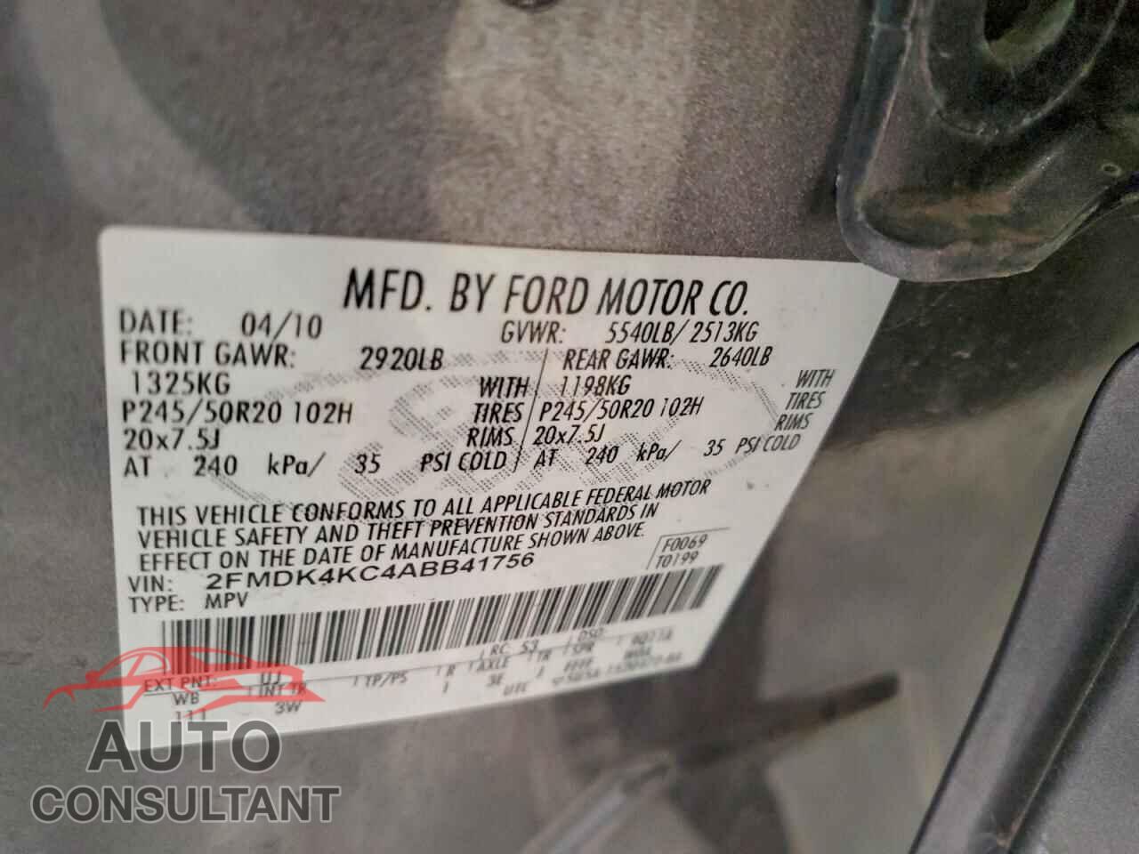 FORD EDGE 2010 - 2FMDK4KC4ABB41756