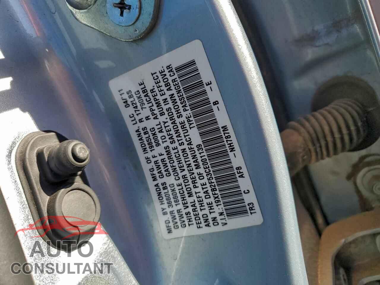 HONDA CIVIC 2012 - 19XFB2F53CE001139