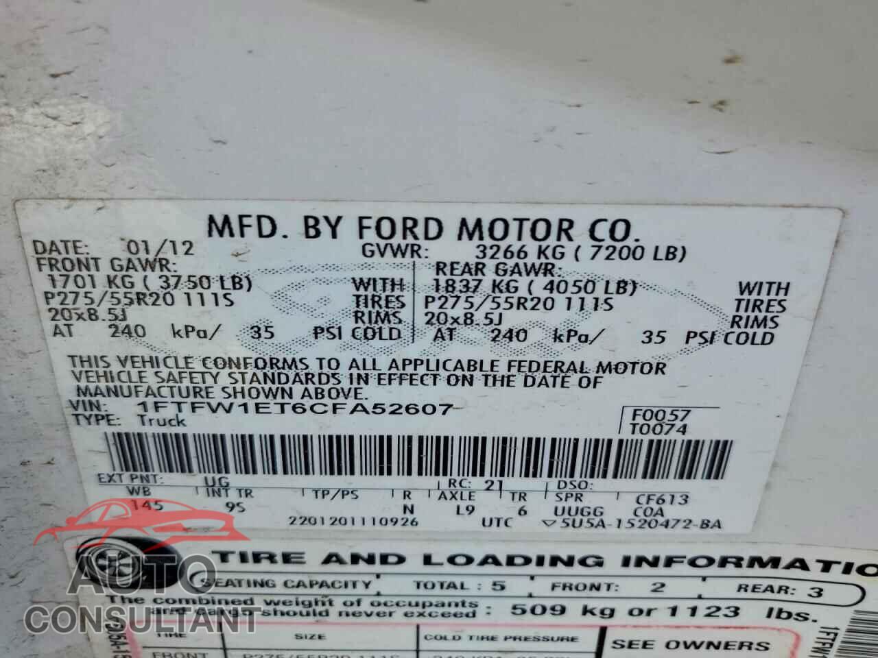 FORD F-150 2012 - 1FTFW1ET6CFA52607