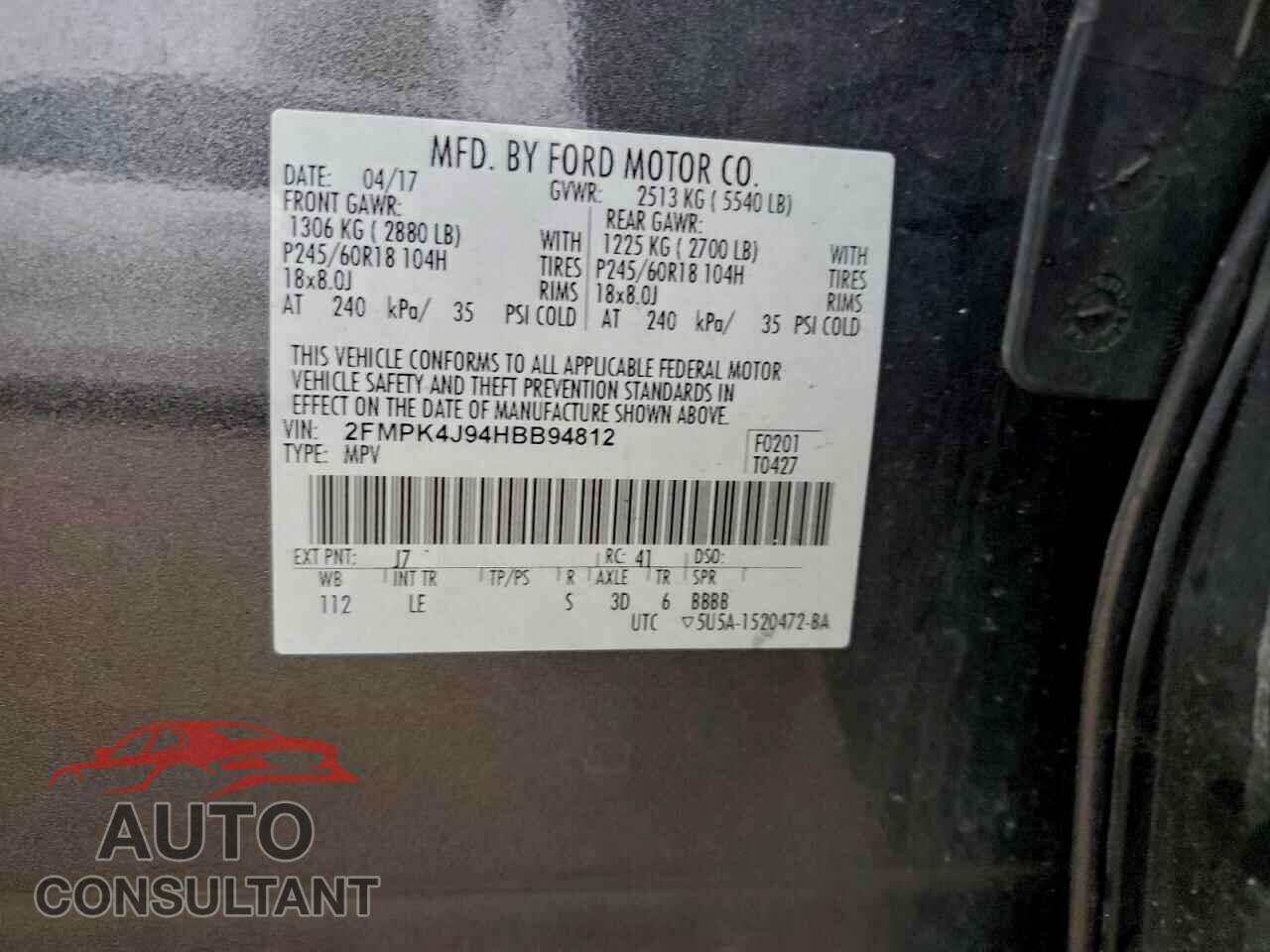 FORD EDGE 2017 - 2FMPK4J94HBB94812