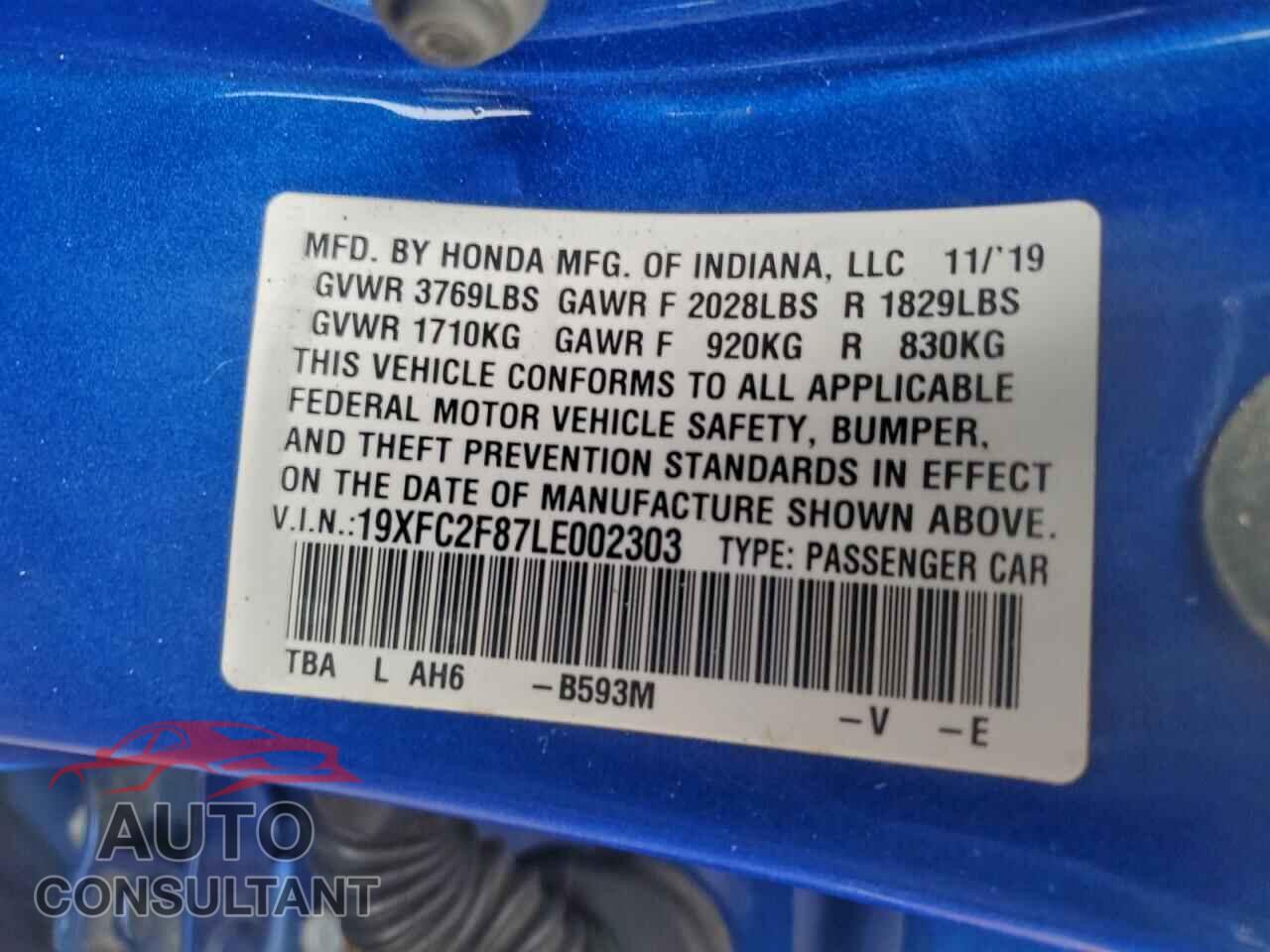 HONDA CIVIC 2020 - 19XFC2F87LE002303