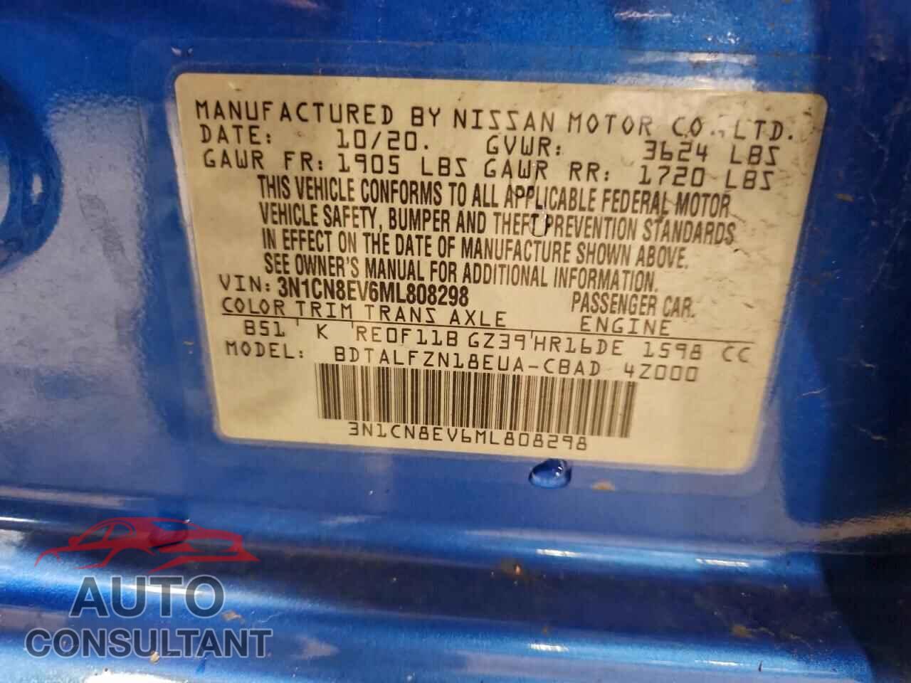 NISSAN VERSA 2021 - 3N1CN8EV6ML808298