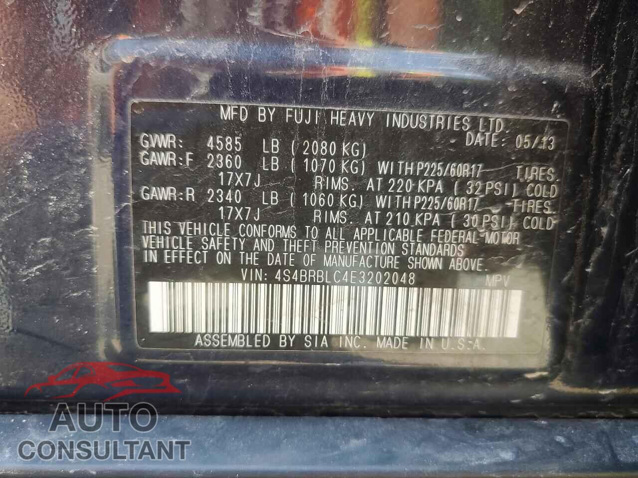 SUBARU OUTBACK 2014 - 4S4BRBLC4E3202048