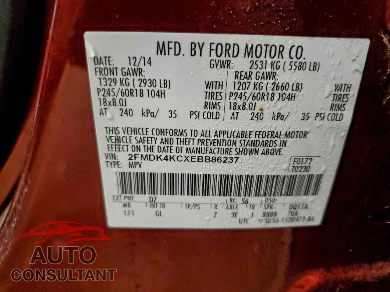 FORD EDGE 2014 - 2FMDK4KCXEBB86237
