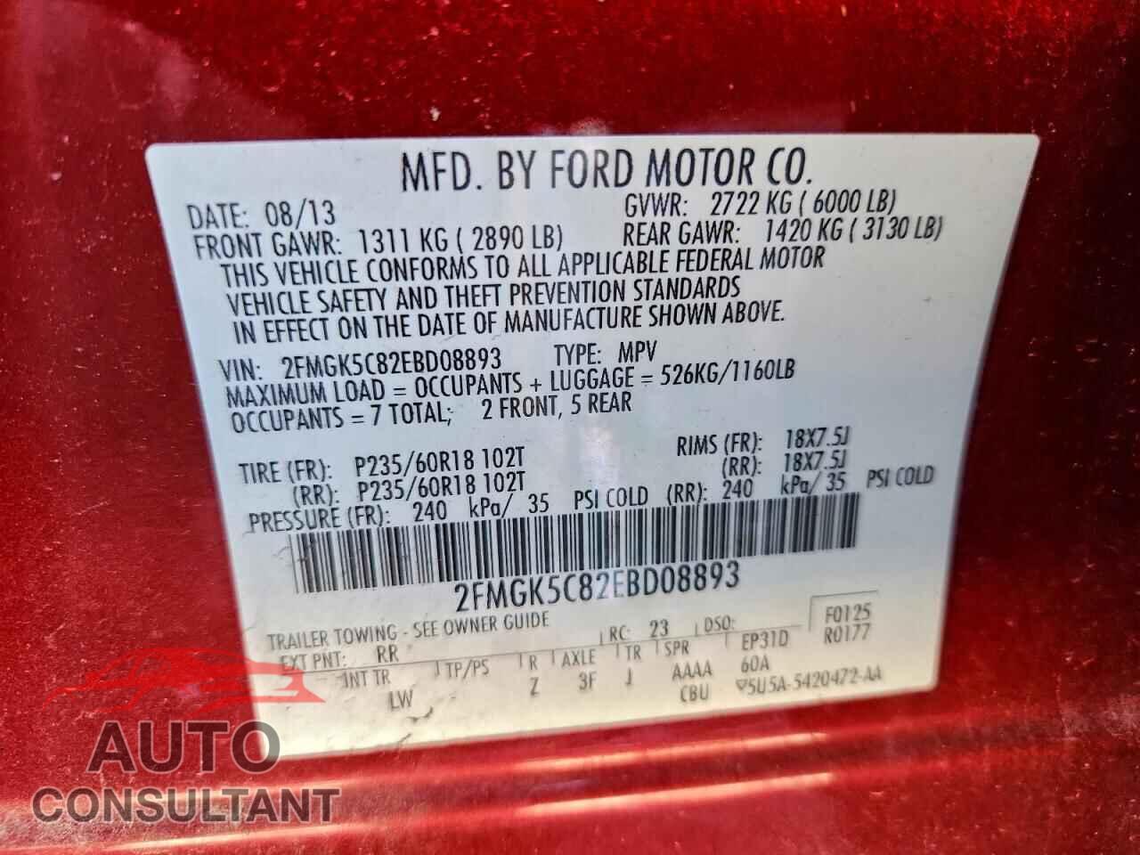 FORD FLEX 2014 - 2FMGK5C82EBD08893